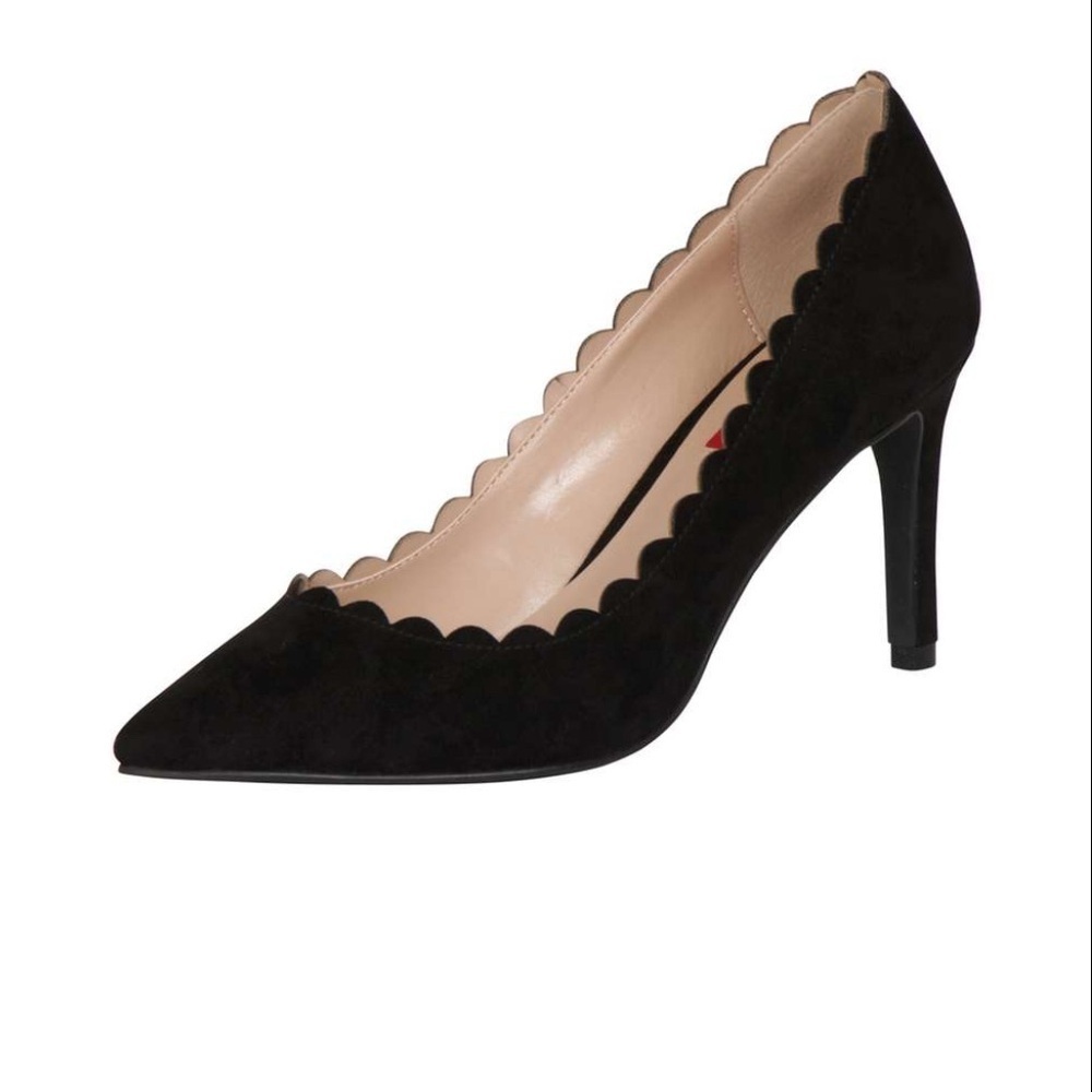 Talbots Black Suede Scalloped Pointed Toe Heels Classic Work Shoes Size 8.5‎